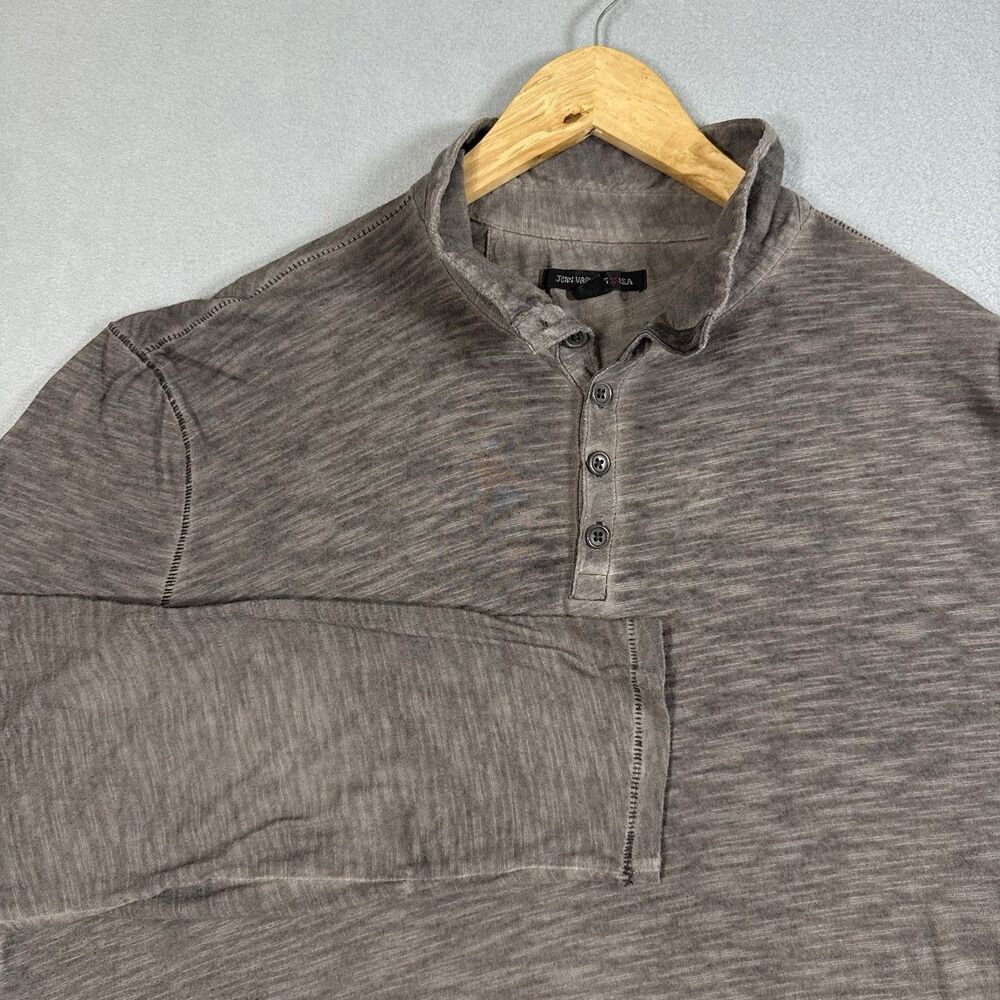 John Varvatos Star USA Mens XL Henley Polo Long Sleeve Brown Slub Cotton